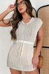 Beige Open Knit Drawstring Waist Beach Dress
